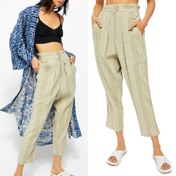 NWT Free People Semi Sweet Sage Striped Pant - Picture 2 of 11